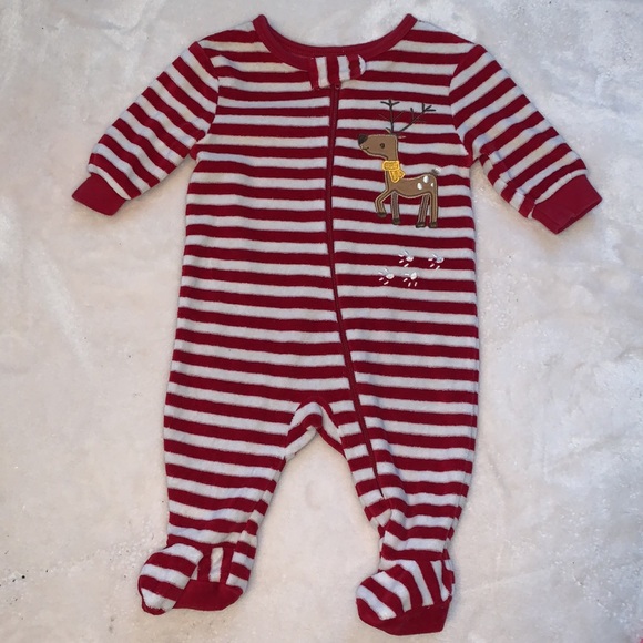 Joe Fresh Other - Joe Fresh Baby Boy Red Striped Reindeer One Piece Footie 0-3M